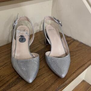 Jones New York Silver metallic block Heeled Shoes formal party homecoming